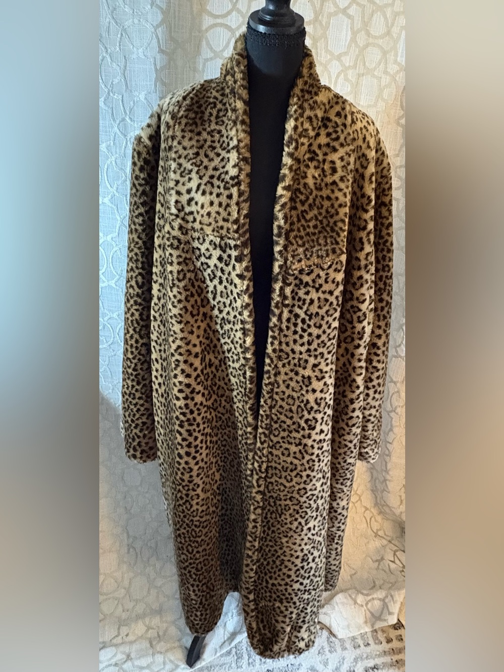 Vintage Marvin Richards Leopard-Print Faux Fur Teddy Coat in Tan and Black